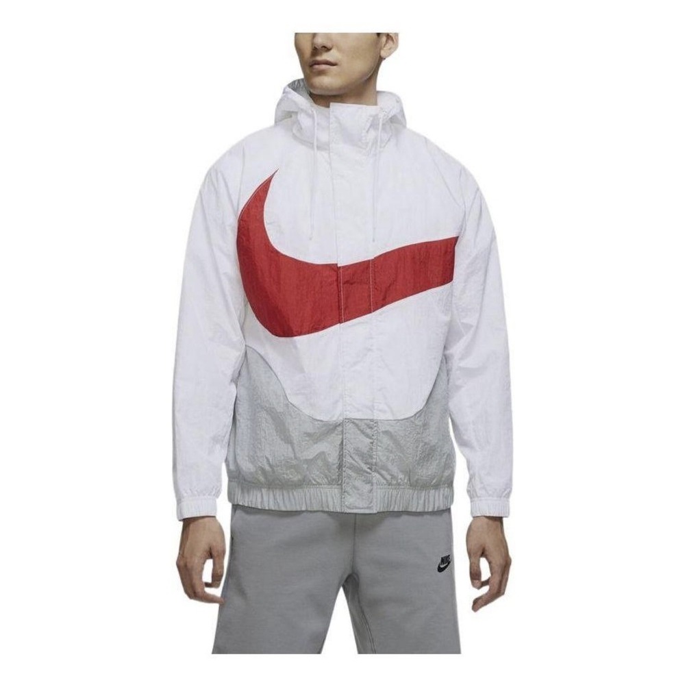 Nike Windbreaker Jacket Mens XL White Red Gray Colorblock Full Zip Swoosh